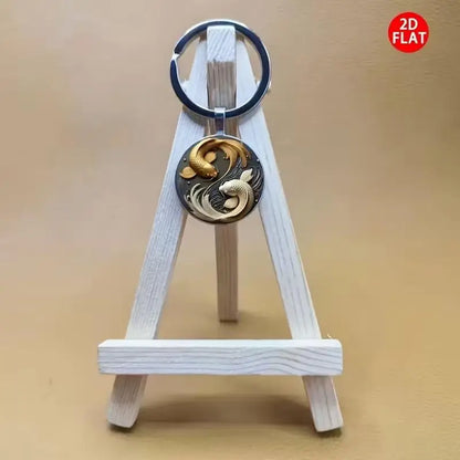 Modischer neuer 2D Yin Yang Koi runder Glas-Schlüsselanhänger, Glücksanhänger, modische Tasche und Autoschlüssel-Dekoration, Weihnachtsgeschenk