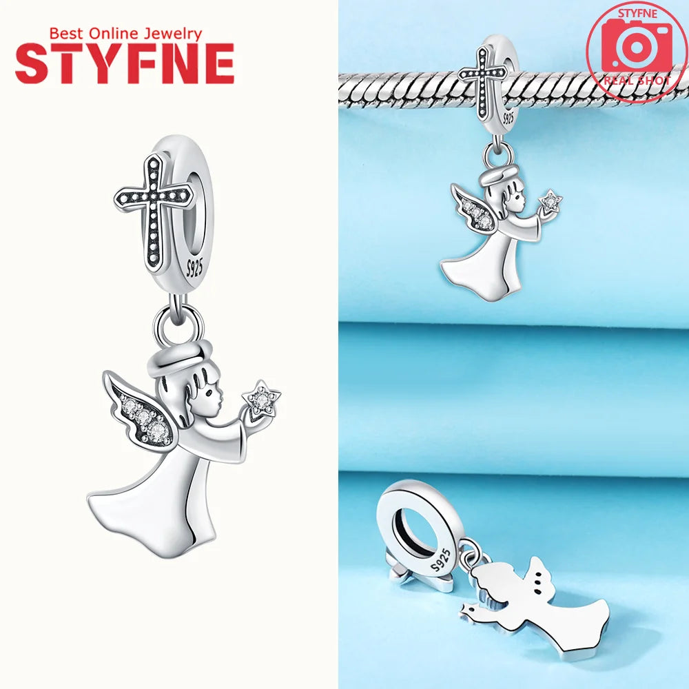 Neue Silber 925 Engel Skulptur Charms Herz Perlen Fit Original Armband für Frauen Schmuck Party Perlen DIY Edlen Schmuck Geschenke