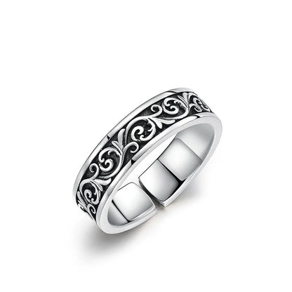 Retro Thai Silber Gras Muster Ring für Männer Trendy Vielseitig Personalisierter Schmuck Offene Einzelringe Fingerschmuck KOFSAC