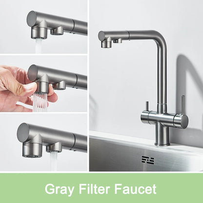Rozin Wasserreiniger, Küchenarmatur, Schwarz, herausziehbarer flexibler Filter, Küchenarmaturen, Kran, Messing, 2-in-1-Mischbatterie für heißes und kaltes Wasser