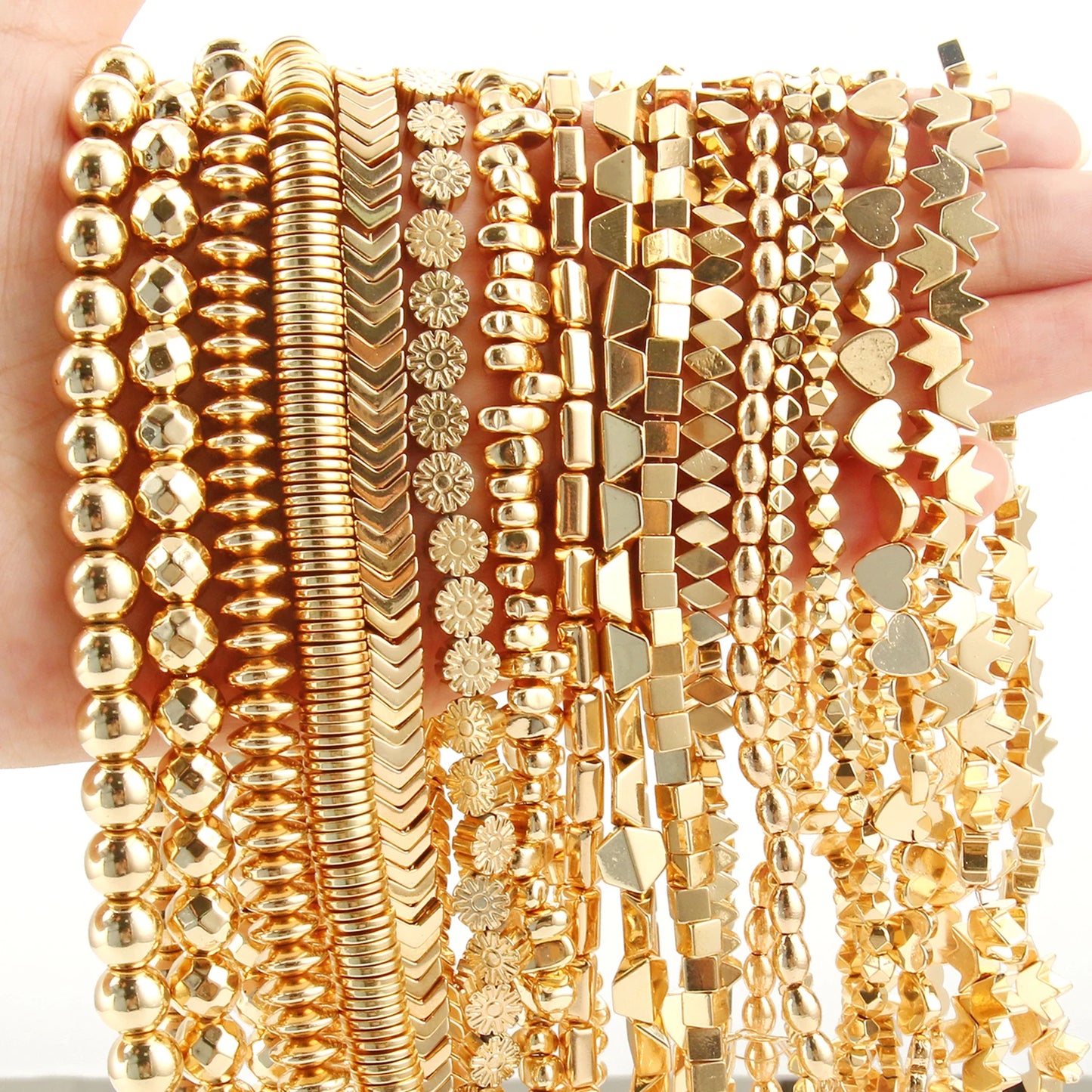 Natürliche 14k vergoldete Hämatitperlen unregelmäßige runde Herzwürfel Rondelle Spacer Perlen für Schmuckherstellung Diy Armband Halskette