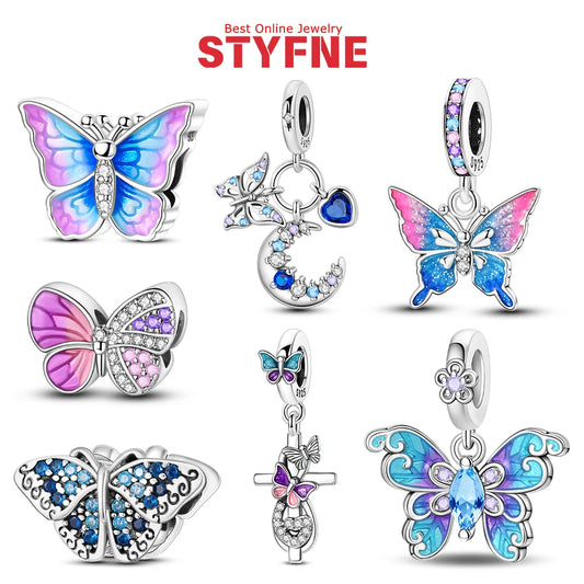 Neue Silber 925 Blaue Libelle Schmetterling Charms Perlen Fit Original Armband für Frauen DIY Edlen Schmuck Zubehör Perlen Geschenke