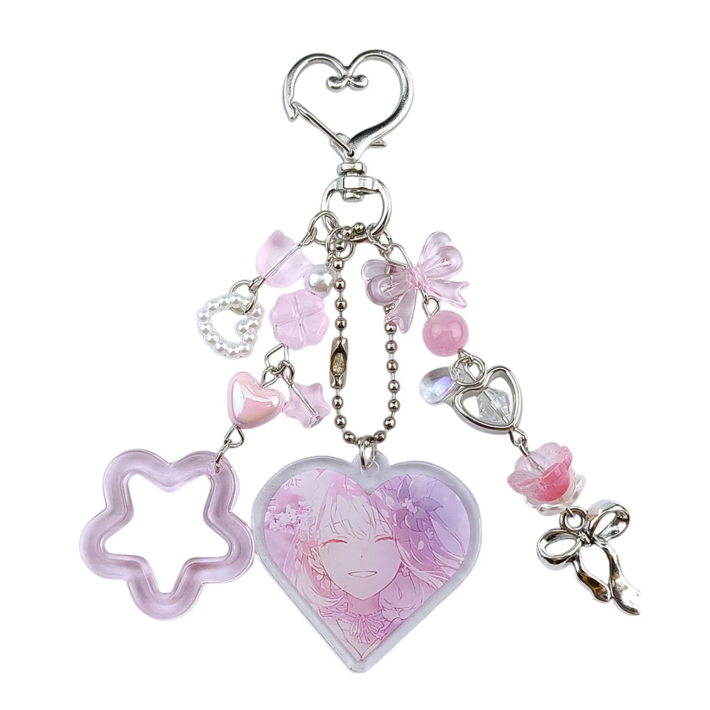 Anime Alien Stage IVAN & TILL Schlüsselanhänger Herz Schleife Handyanhänger Perlen Schlüsselanhänger Vielseitiger Rucksack Dekoration Zubehör Geschenke