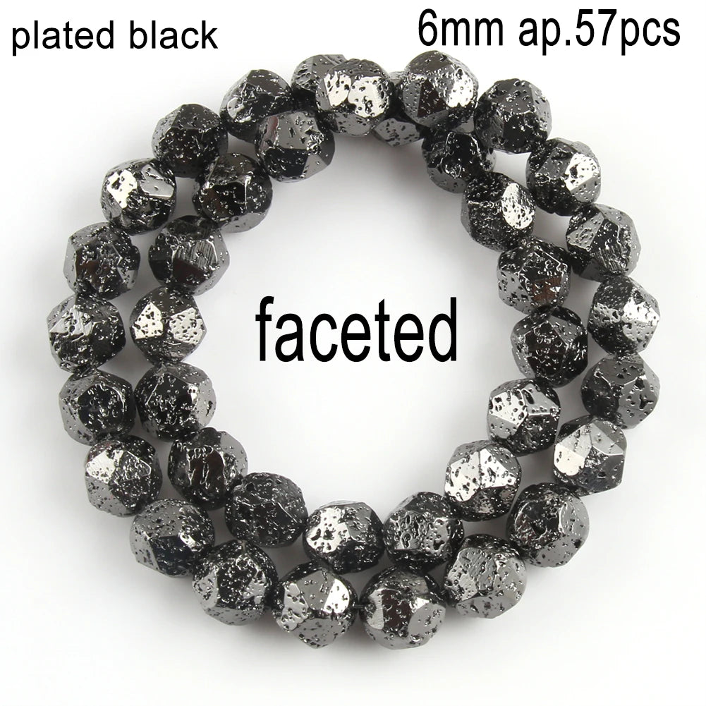 Schwarze vulkanische Lavagesteinperlen, Mineralperlen, Charms, Rohrwürfel, runde geometrische Formperlen für Schmuckherstellung, DIY-Armband