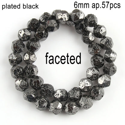 Schwarze vulkanische Lavagesteinperlen, Mineralperlen, Charms, Rohrwürfel, runde geometrische Formperlen für Schmuckherstellung, DIY-Armband