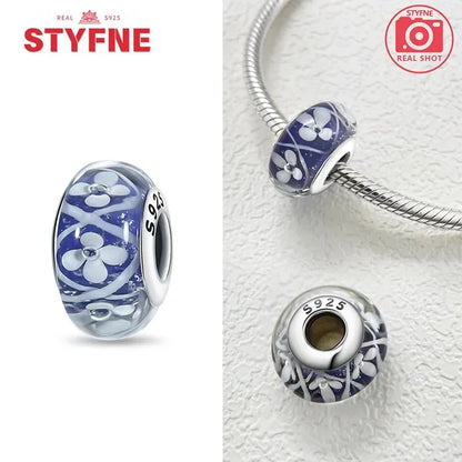 Echtes Sterlingsilber 925, Blumen-Charms, Glas, neue Original-Perle, bunt, Murano, passend für Original-Armbänder, DIY für Frauen, Schmuck, Geschenke