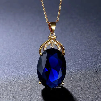 Zirkon-Halskette, Amethyst, Saphir-Edelstein-Charm, 18 Karat vergoldetes Silber, 36 CT ovale Kristall-Zirkon-Anhänger-Halskette, Geschenk für Frauen