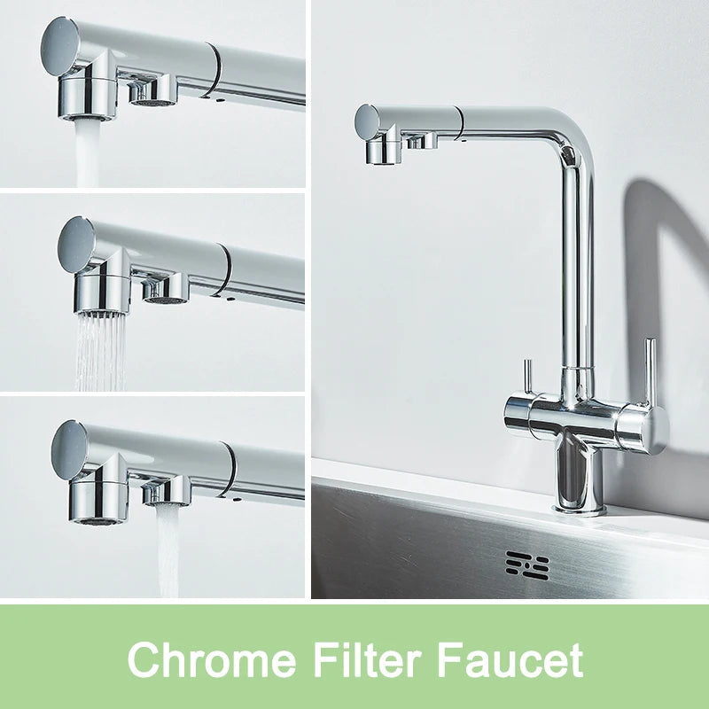 Rozin Wasserreiniger, Küchenarmatur, Schwarz, herausziehbarer flexibler Filter, Küchenarmaturen, Kran, Messing, 2-in-1-Mischbatterie für heißes und kaltes Wasser