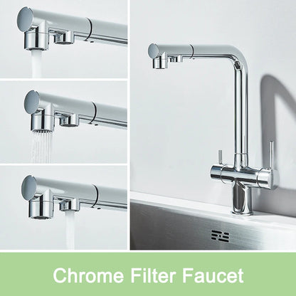 Rozin Wasserreiniger, Küchenarmatur, Schwarz, herausziehbarer flexibler Filter, Küchenarmaturen, Kran, Messing, 2-in-1-Mischbatterie für heißes und kaltes Wasser