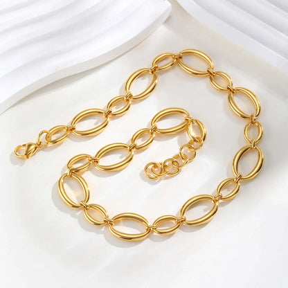 Klobige Gliederkette aus Edelstahl für Damen, vergoldete, dicke ovale Ketten-Choker-Halskette, geometrischer minimalistischer Schmuck