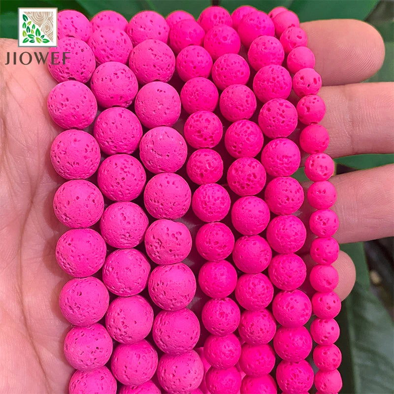 Rose Rosa Lava Vulkangestein Runde Perlen Naturstein Für Schmuck Machen DIY Armband Ring Ohrringe 15'' Strang 4/6/8/10mm