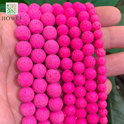 Rose Rosa Lava Vulkangestein Runde Perlen Naturstein Für Schmuck Machen DIY Armband Ring Ohrringe 15'' Strang 4/6/8/10mm