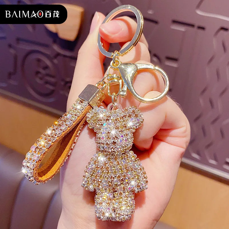 Nette Strass Quaste Bär Schlüsselbund Paar Schlüsselbund Mädchen Dekoration Kleine Anhänger Auto Schlüssel Ring Student Tasche Anhänger