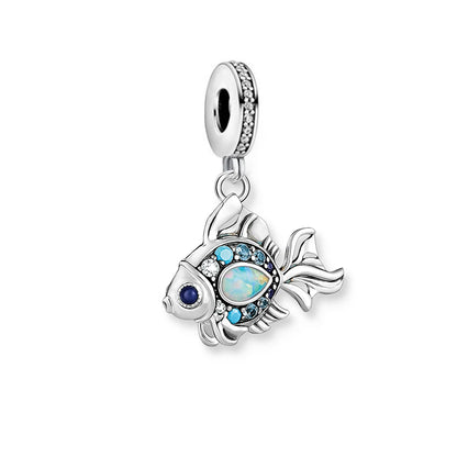 Blauer maritimer Fisch-Charm-Anhänger, 2023, Frühling, 925er Sterlingsilber, trendiges Glücksgeschenk für Frauen, Schmuck