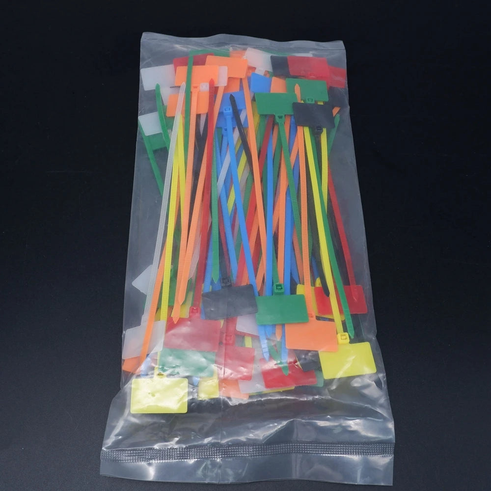 100 Stück Nylon-Kabelbinder, Etiketten, Kunststoffschlaufe, selbstsichernde Kabelbinder-Wraps, Netzwerk-Befestigungsgurte, Marker, 4 x 150 mm, 3 x 100 mm, 4 x 200 mm