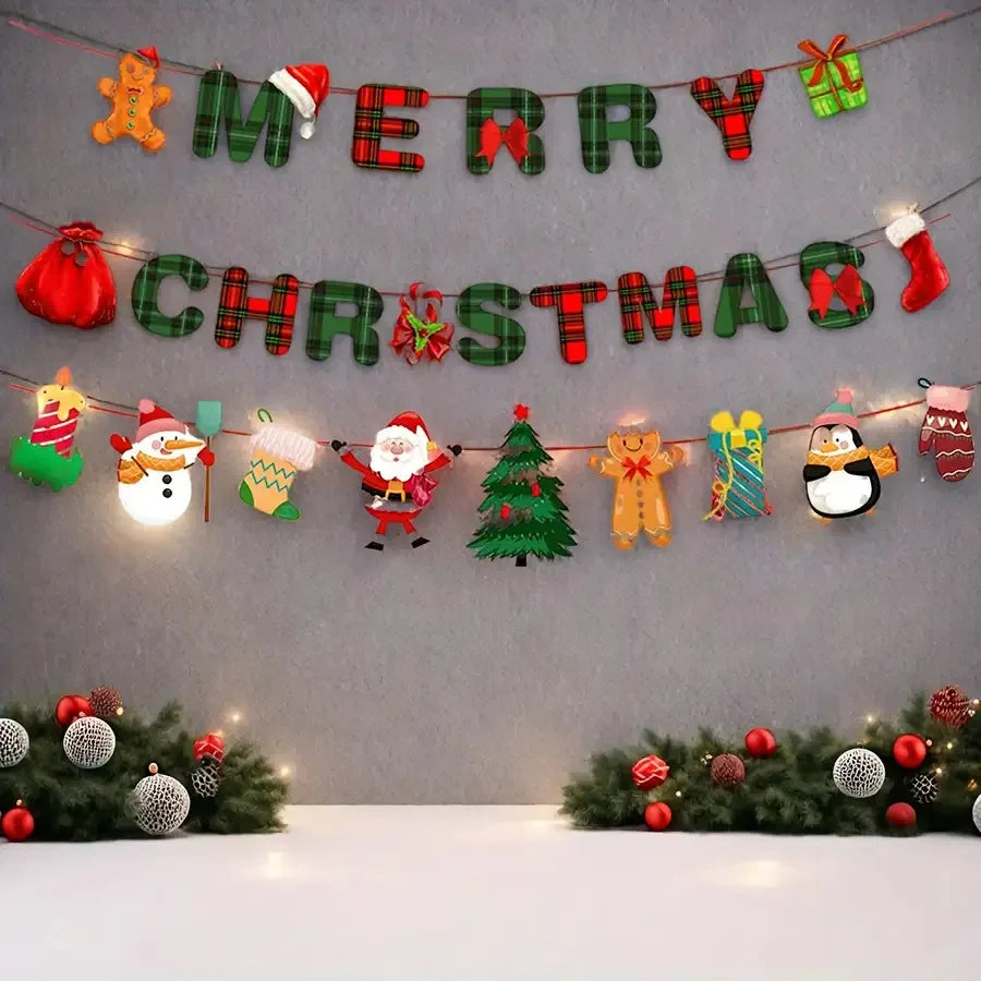 1set Frohe Weihnachten Banner Dekoration Santa Claus Schneemann Papier Hängen Banner Rot Grün Xmax Anhänger Weihnachten Dekorationen