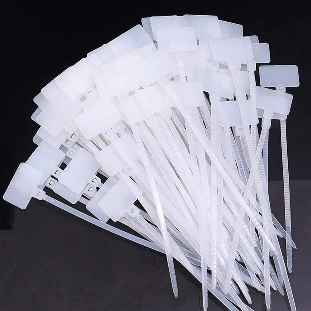 100–500 Stück bunte Nylon-Kabelbinder mit Etiketten, selbstsichernde Draht-Organizer, Kunststoff-Ringmarkierungen, Kabelbinder, Büro-Befestigungsgurte