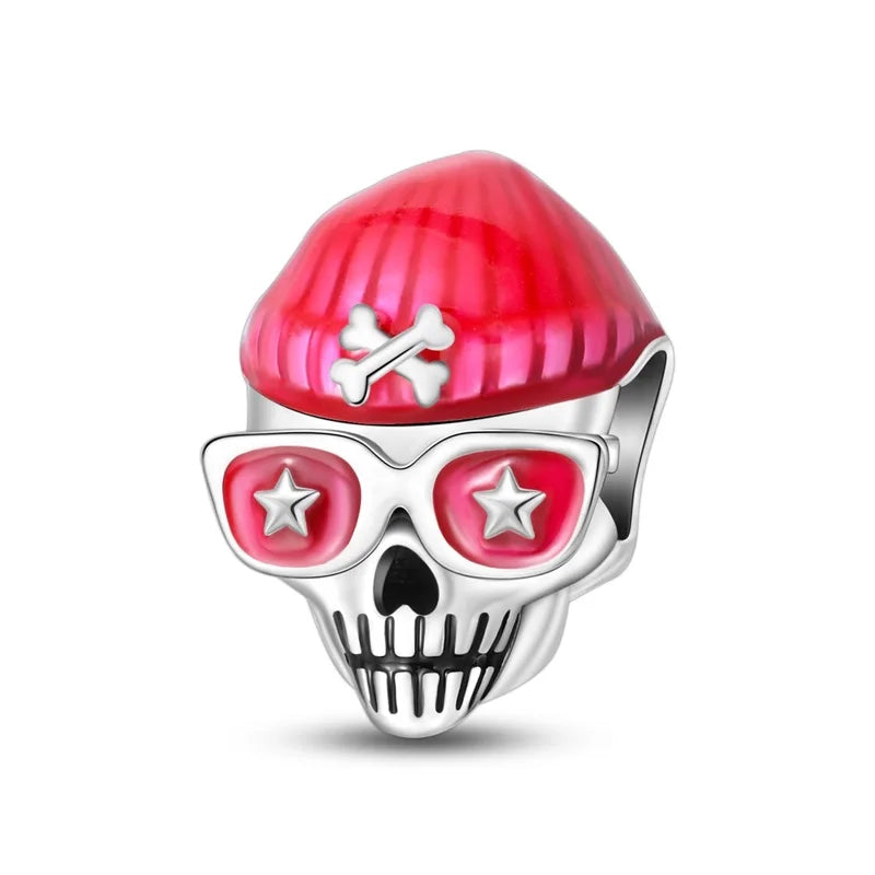 Atemberaubender Geisterrosen-Perlen aus 925er-Sterlingsilber und Spinnen-Seidenschädel-Anhänger, passend für Armbänder, Halloween-Anhänger, Accessoires, Geschenke