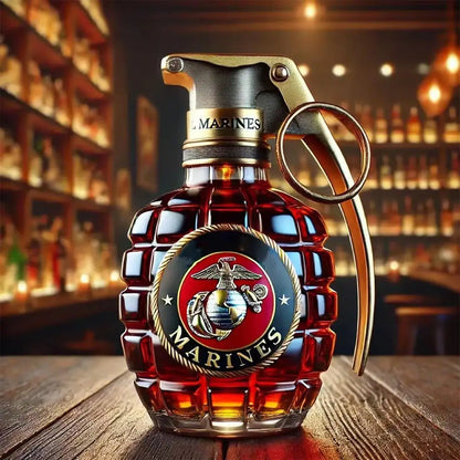 Militärische Hand-Whisky-Flasche mit gravierter Granate, Whiskyglas für Bar, Büro, Wein, Cocktail-Flasche, Statue, Veteran-Gedenk