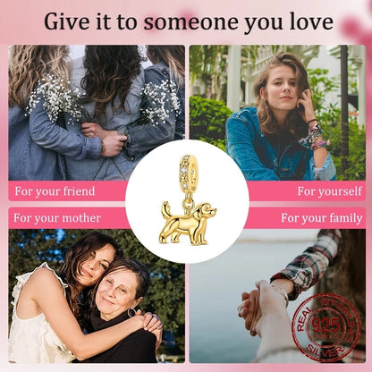 Heißer Verkauf Dackel Charms 925 Sterling Silber Golden Retriever Welpe Baumeln Anhänger Fit Armreif Armband Halskette DIY Schmuck