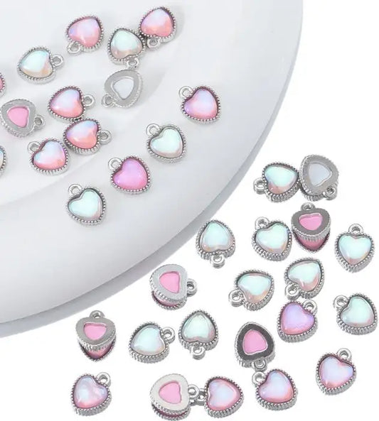 10 Stück AB Farbe Herz Glasperlen Anhänger mit antikem Silberrahmen für DIY Valentinstag Ohrring Halskette Schmuck