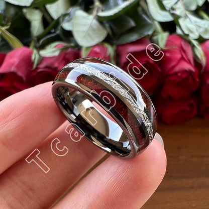 Dropshipping 8MM Männer Frauen Schöne Hochzeit Band Wolfram Rot Opal Ring mit Helle Meteorit Inlay Gewölbt Poliert Komfort Fit