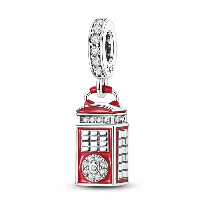 Rote Serie 925er Sterlingsilber, Koi-Herz, Pilz, Feuerwerkskörper, Kaffeemaschine, Charm, passend für DIY-Armbänder, Halsketten, exquisite lustige Geschenke