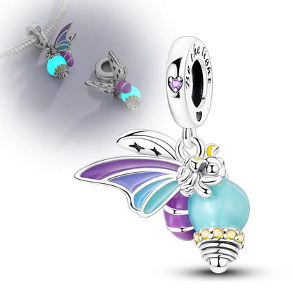Original 925er Silber-Charm-Perlen, leuchtender, leuchtender Glühwürmchen-Schmetterlings-Anhänger, passend für Armbänder, Charm-Herstellung von Schmuck