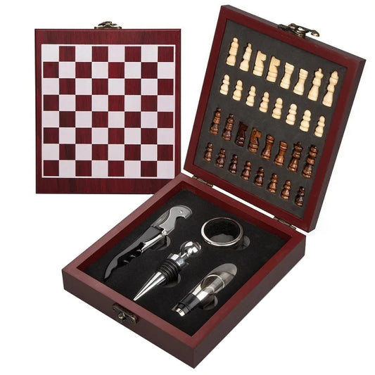 【Peace】Weinöffner-Set mit Schachbrett, 4-teiliges Weinzubehör-Set, geeignet für Unterhaltung, Weinliebhaber und als Geschenke