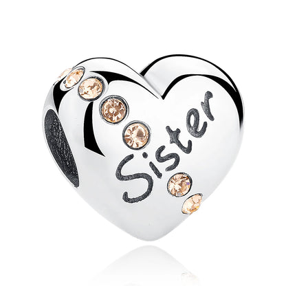 BAMOER Familien-Charm aus echtem 925er-Sterlingsilber mit blauen Kristallen, passend für Armbänder und Armreifen