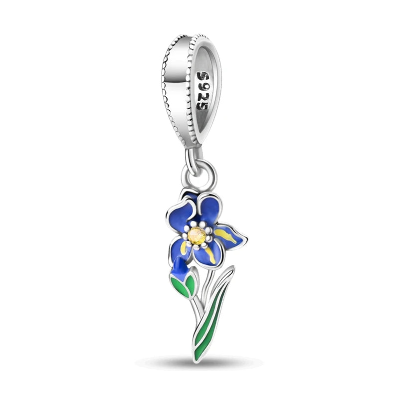 Blumen-Charms aus 925er Silber, Sonnenblumen-Tulpen-Anhänger, passend für Original-Pan-Armbänder zur Herstellung von Schmuck