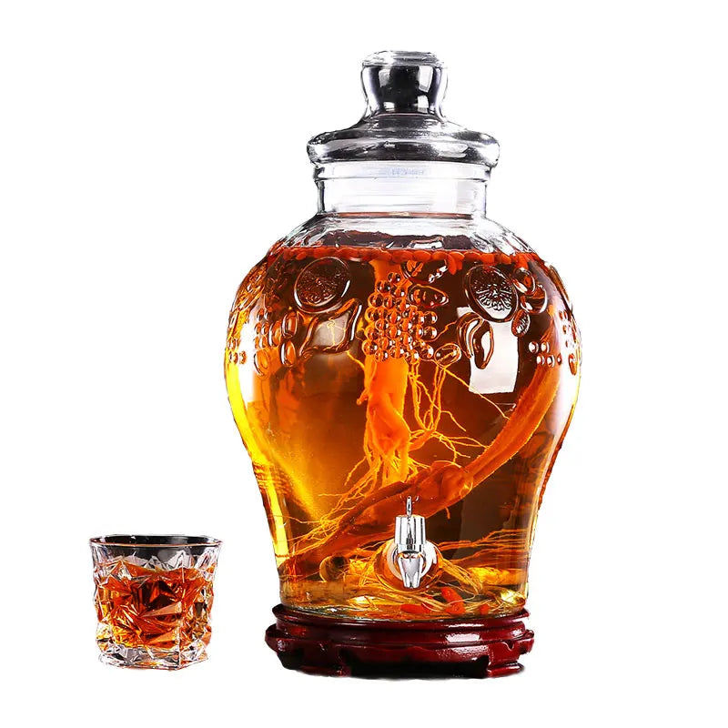 Leere dicke Glas-Enzym-Fass-Weinglas mit Wasserhahn Nicht-Bleiglas Obst traditionelle chinesische Medizin Alkohol flaschen 2,5 l
