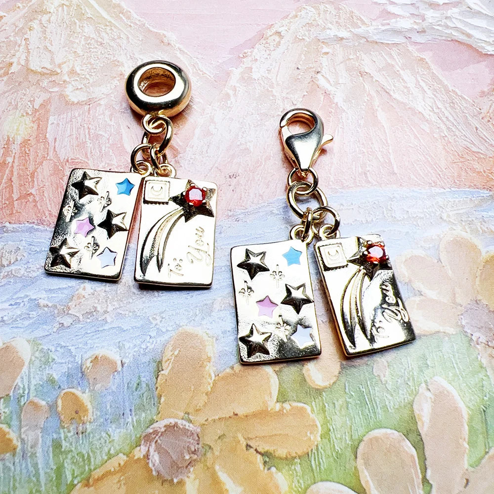 Vergoldeter Liebesbrief-Umschlag-Anhänger, baumelnder Charm, 925er Sterlingsilber, edler Schmuck, romantisches Geschenk für Frauen