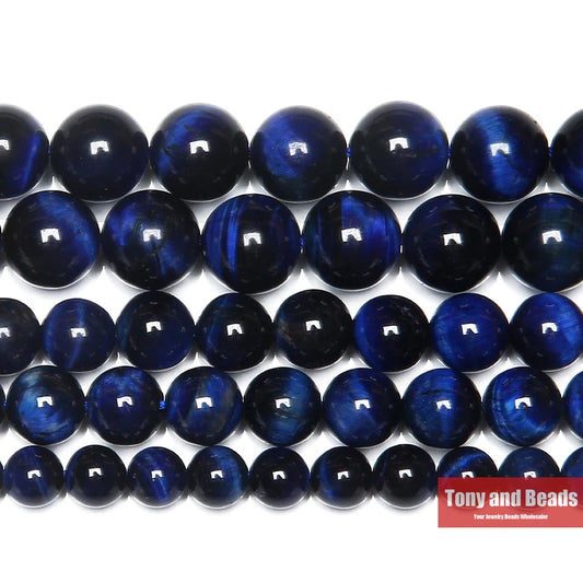 Naturstein, blauer Lapislazuli, Tigerauge-Achat, runde lose Perlen, 38,1 cm Strang, 4, 6, 8, 10 mm, Auswahlgröße