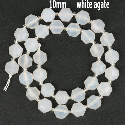 44 Arten weiße Chalcedon-Jade-Achat-Perle, Naturstein, Rondelle-Würfel, facettierte lose Perlen für Schmuckherstellung, Armbänder, Zubehör