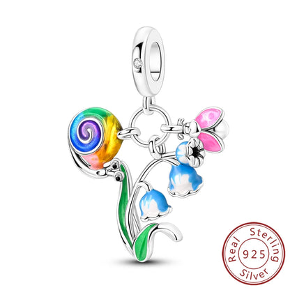 Frühling Charms Perlen Anhänger 925 Sterling Silber Blume Schmetterling Libelle Pilz Charms Fit Armband Frau Mann DIY Schmuck