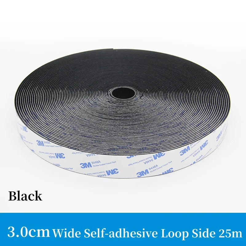 3M 9448A Schwarzes doppelseitiges Klebeband, 25 m, 16–100 mm, starkes, spurloses Seitenbefestigungsband mit Klettverschluss, hochtemperaturbeständig