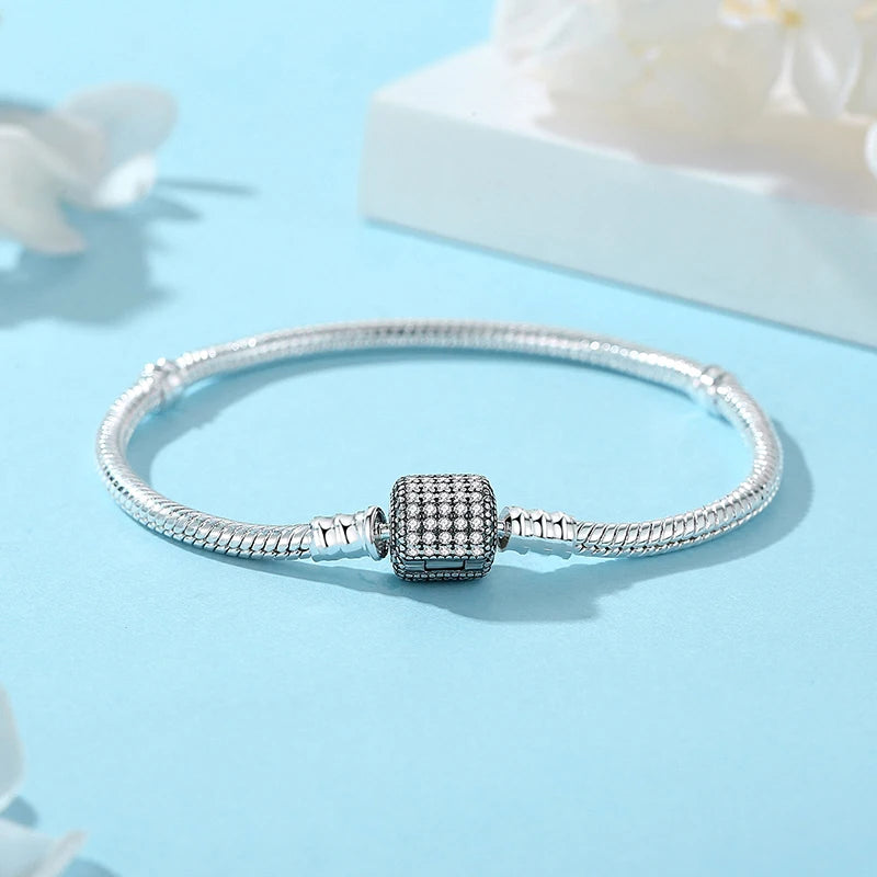 Original 925 Sterling Silber Armbänder Armreifen Liebe Herz Clip Charms Perlen Schlange Ketten Für Frauen Rose Gold DIY Luxus Schmuck