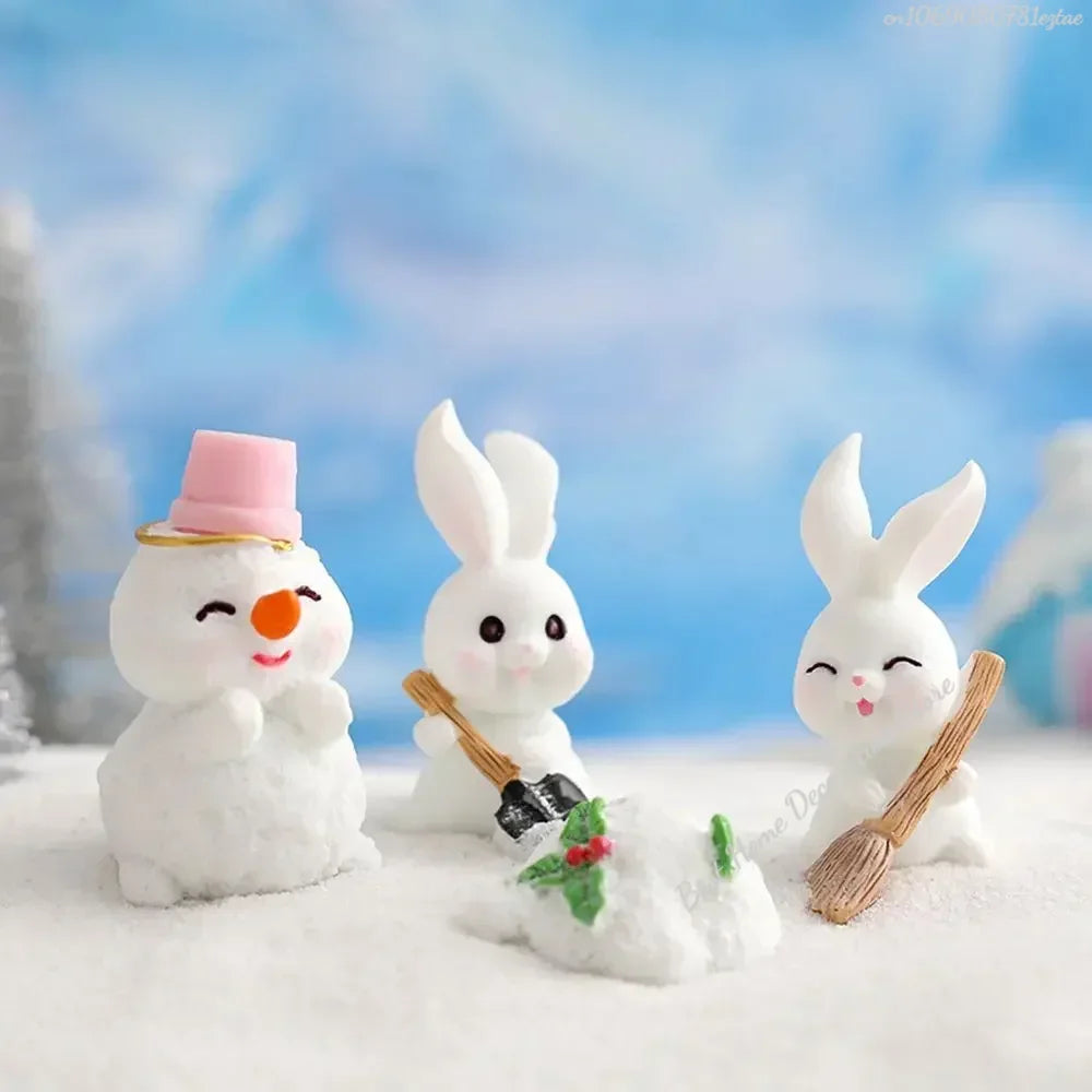 Figuren Miniatur Niedlicher Schneemann Hase Weihnachtskaninchen Mikrolandschaft Ornament Schreibtischzubehör Feengarten Heimdekoration