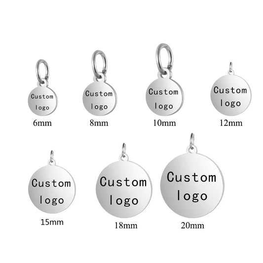 MaiLun 30 Stück lasergravierte Logo-Tags aus Edelstahl, Kreis-Tag, 6–25 mm, runder Charm, gravierbare Anhänger für die Schmuckherstellung
