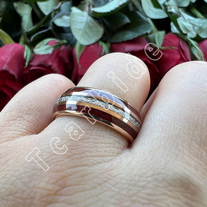 Dropshipping 8MM Männer Frauen Schöne Hochzeit Band Wolfram Rot Opal Ring mit Helle Meteorit Inlay Gewölbt Poliert Komfort Fit