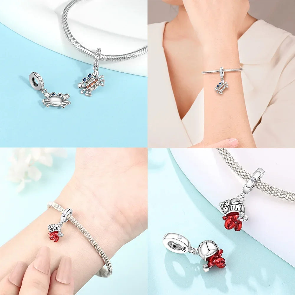 925 Silber DIY Schmuck Zubehör Zirkon Krabbe Wal Big Mouth Fisch Charms Perlen passen Original Armband Schmuckstück