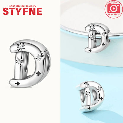 Charms aus 925er Silber, Buchstaben-Serie, Sternenlicht-Buchstaben, glänzende Zirkon-Perlen, passend für Armbänder, Zubehör, Schmuckherstellung, edler Schmuck, Geschenk