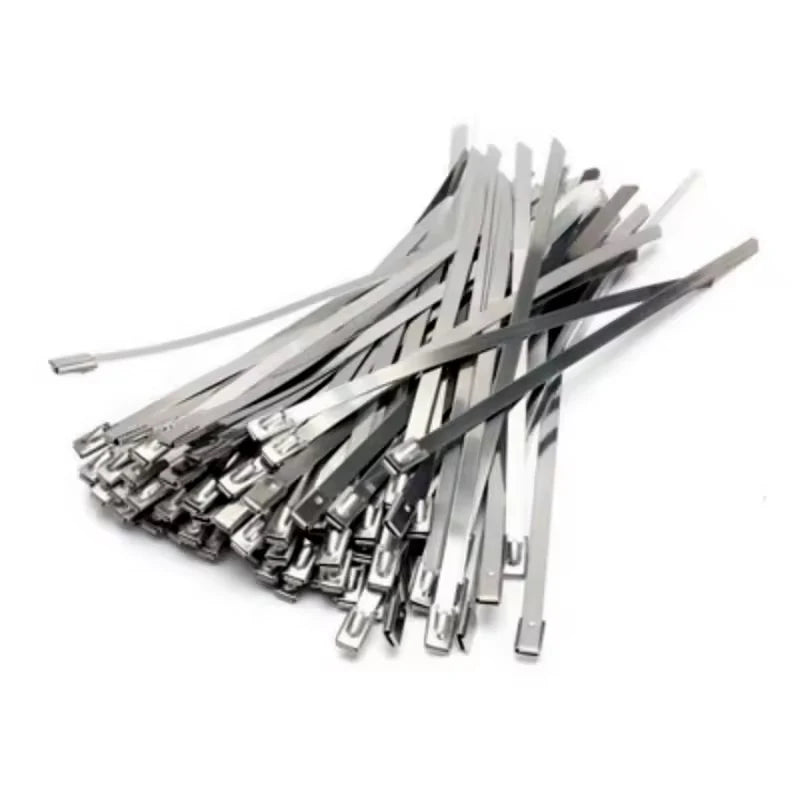 100 Pes 4,6 mm 304 Edelstahl-Metallkabelbinder, multifunktionale selbstsichernde Kabelbinder, Reißverschluss, Auspufffolie, beschichtete Verriegelung