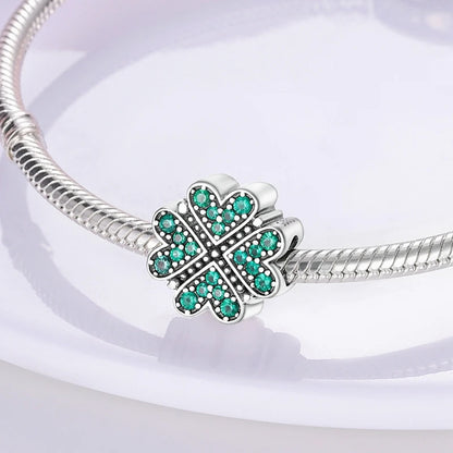 925er Sterlingsilber, grüne Charms, Perlen, vierblättriges Kleeblatt, baumelnd, für Frauen und Mädchen, Original-Armband, DIY-Schmuck, Geschenke
