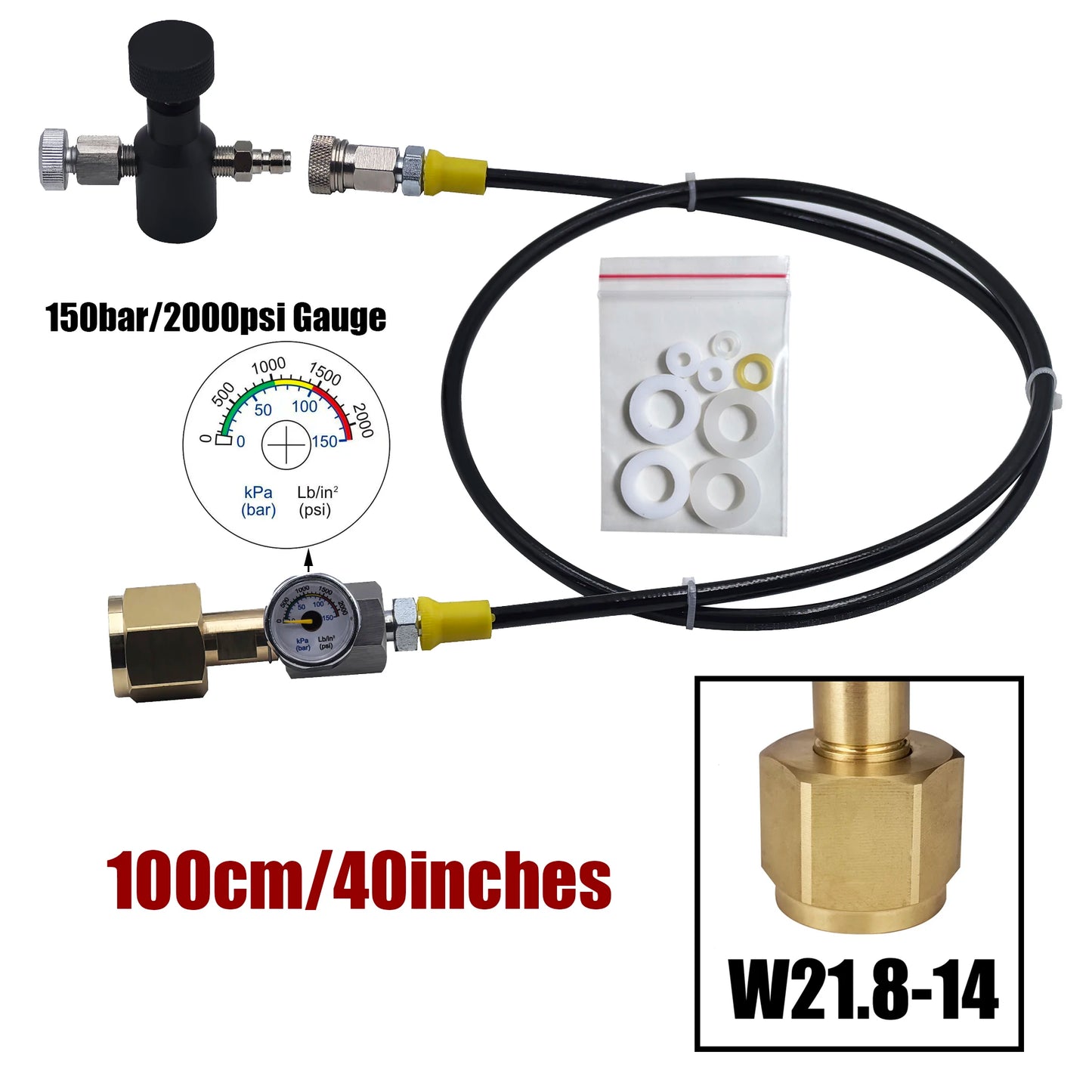 Soda Water Blue Zylinder CO2-Nachfüllstation-Adapter mit 40- oder 100-Zoll-Schlauch-Ein/Aus-Adapter W21,8-14 oder G3/4 oder CGA320-Anschluss