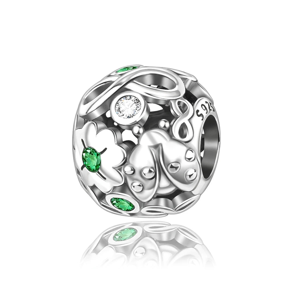 Glücksbringer aus 925er-Sterlingsilber mit vierblättrigem Kleeblatt, Hufeisenkrabbe, Marienkäfer-Zahlen-Charm, passend für DIY-Armbänder, Halsketten, Gesundheit, Glücksgeschenke