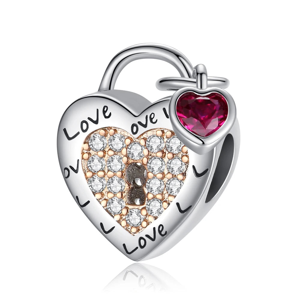 Romantischer 925 Sterling Silber Liebesschlüssel Herz-zu-Herz Charm für DIY Armband Halskette Verlobung Party Geschenke