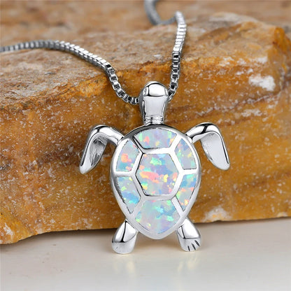 Grüne Feueropal Stein Halskette Niedliche Kleine Schildkröte Anhänger Halsketten Für Frauen Vintage Gold Farbe Kette Halskette Hochzeit Schmuck