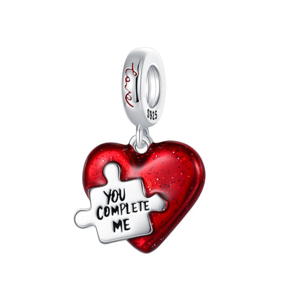 Herz- und Orgel-Charm, 925er-Sterlingsilber, roter Rosenschädel, baumelnder Anhänger, dunkle ästhetische Passform, Armreif, Halskette, DIY-Schmuck